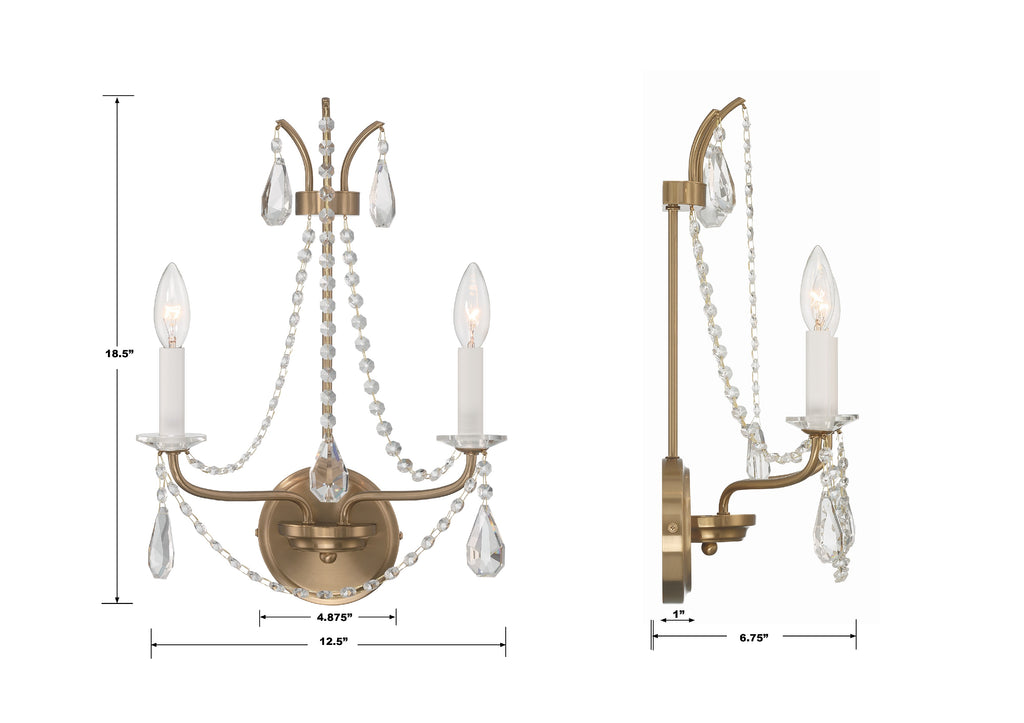 ##Antique Hardware## Karrington 2 Light Aged Brass Sconce