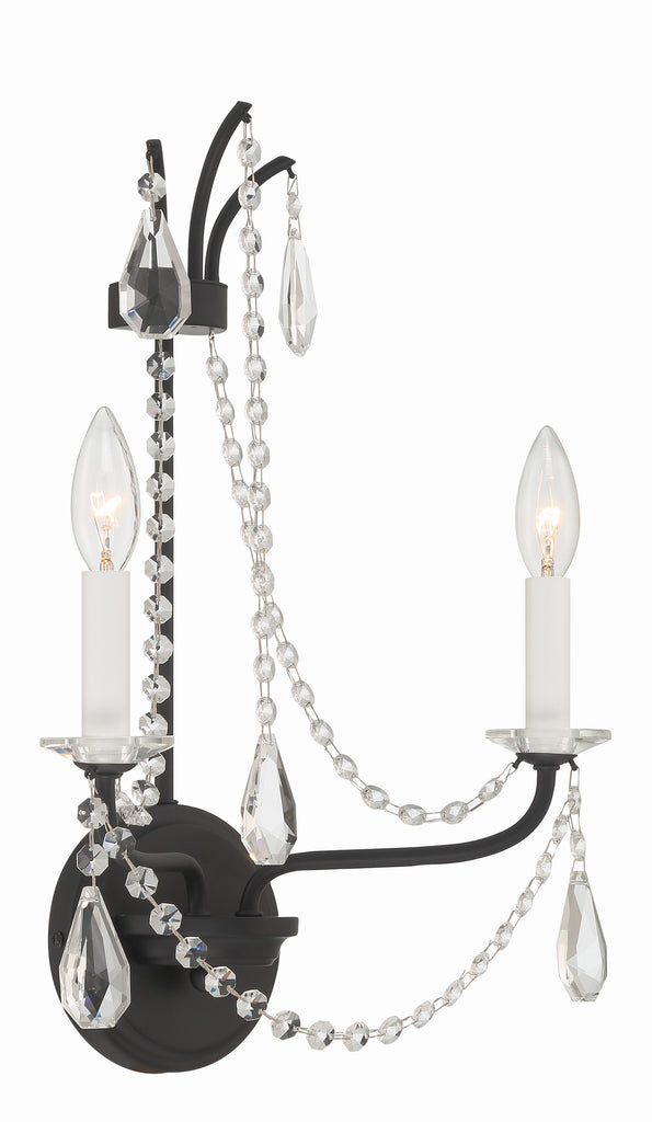 ##Antique Hardware## Karrington 2 Light Matte Black Sconce