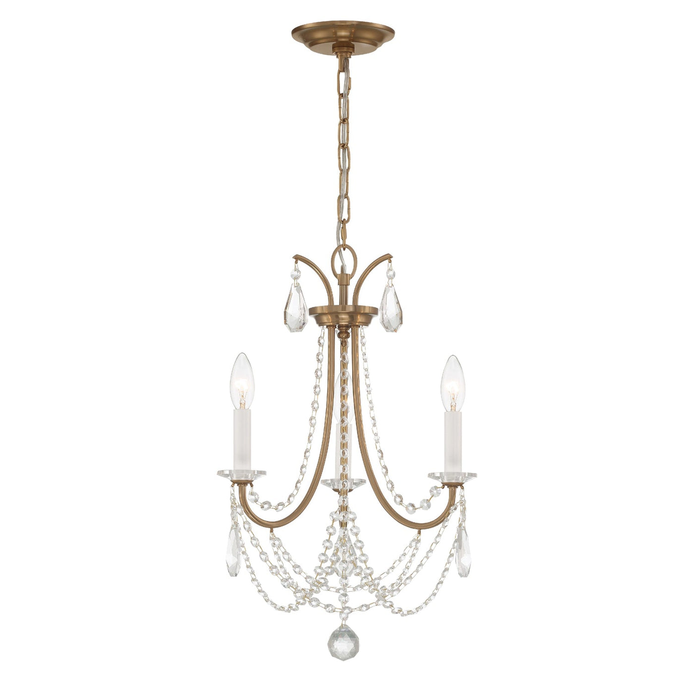 ##Antique Hardware## Karrington 3 Light Aged Brass Mini Chandelier