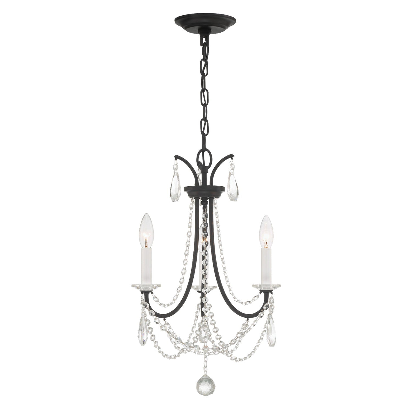 ##Antique Hardware## Karrington 3 Light Matte Black Mini Chandelier