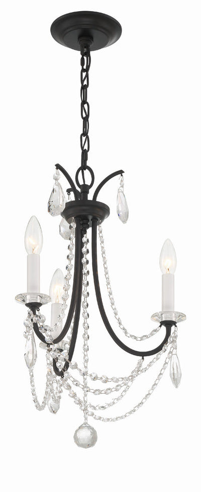 ##Antique Hardware## Karrington 3 Light Matte Black Mini Chandelier