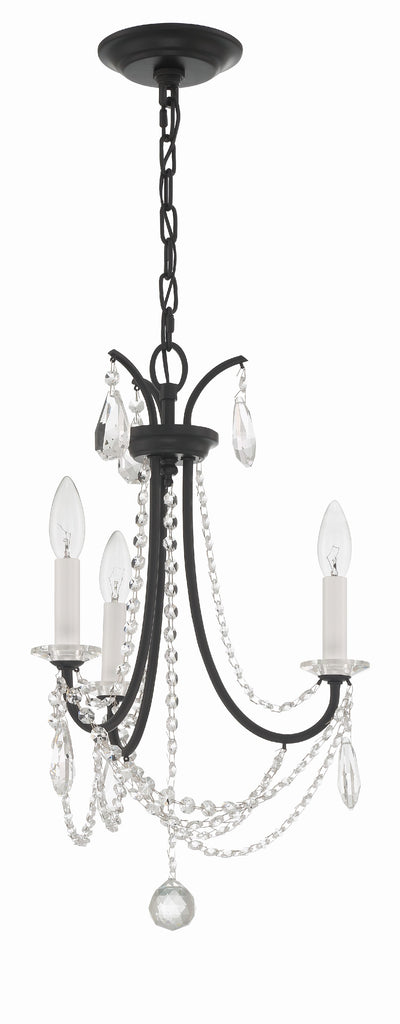 ##Antique Hardware## Karrington 3 Light Matte Black Mini Chandelier