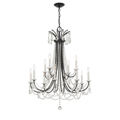 ##Antique Hardware## Karrington 12 Light Matte Black Chandelier