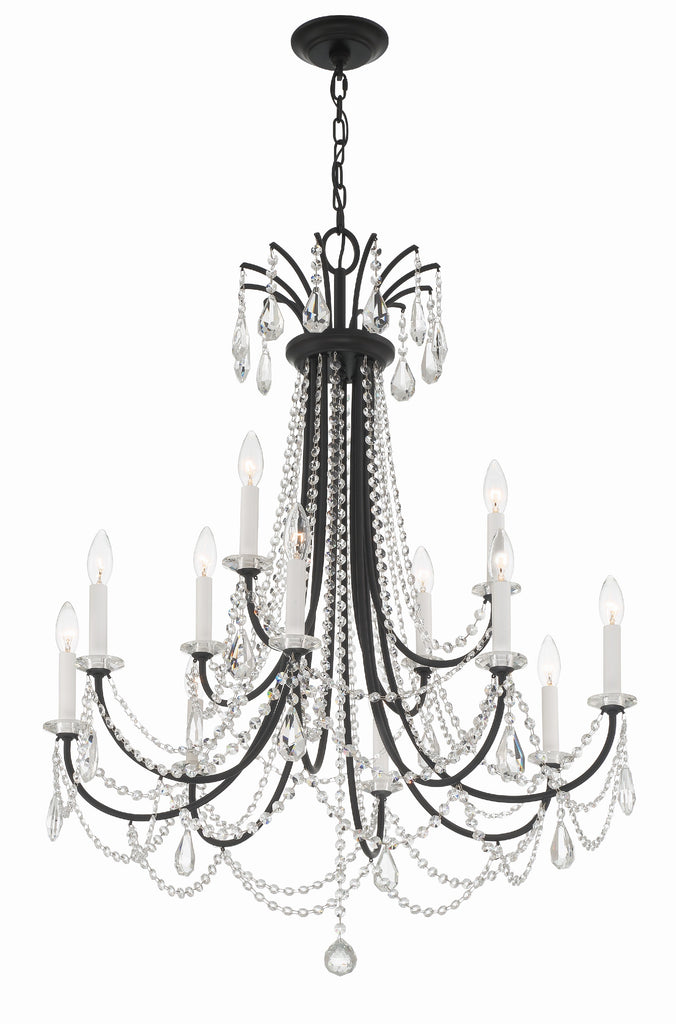 ##Antique Hardware## Karrington 12 Light Matte Black Chandelier