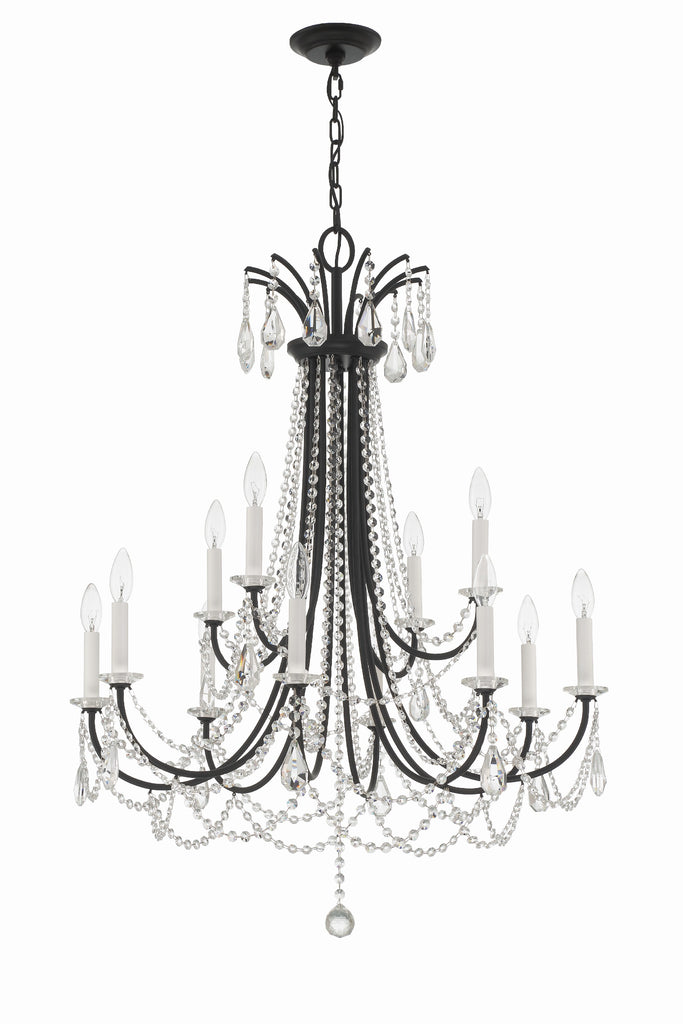 ##Antique Hardware## Karrington 12 Light Matte Black Chandelier