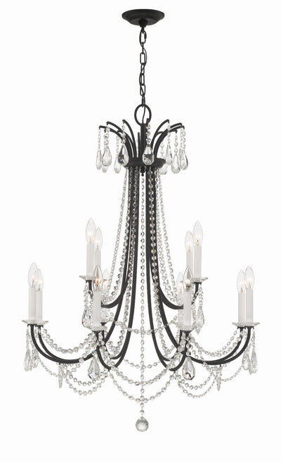 ##Antique Hardware## Karrington 12 Light Matte Black Chandelier