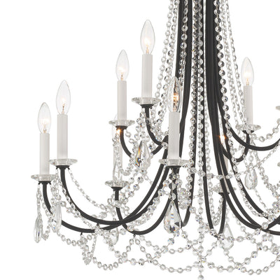 ##Antique Hardware## Karrington 12 Light Matte Black Chandelier