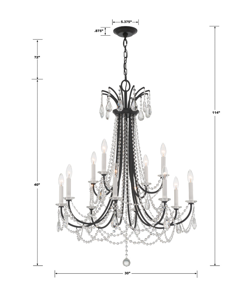 ##Antique Hardware## Karrington 12 Light Matte Black Chandelier