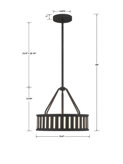 ##Antique Hardware## Kendal 3 Light Black Forged Mini Chandelier