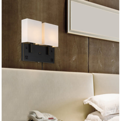 Antique Hardware 40W X 2 OBERLIN WALL LAMP WITH 2 POWER OUTLETS AND 1 USB CHARGING PORT Wall Lamp