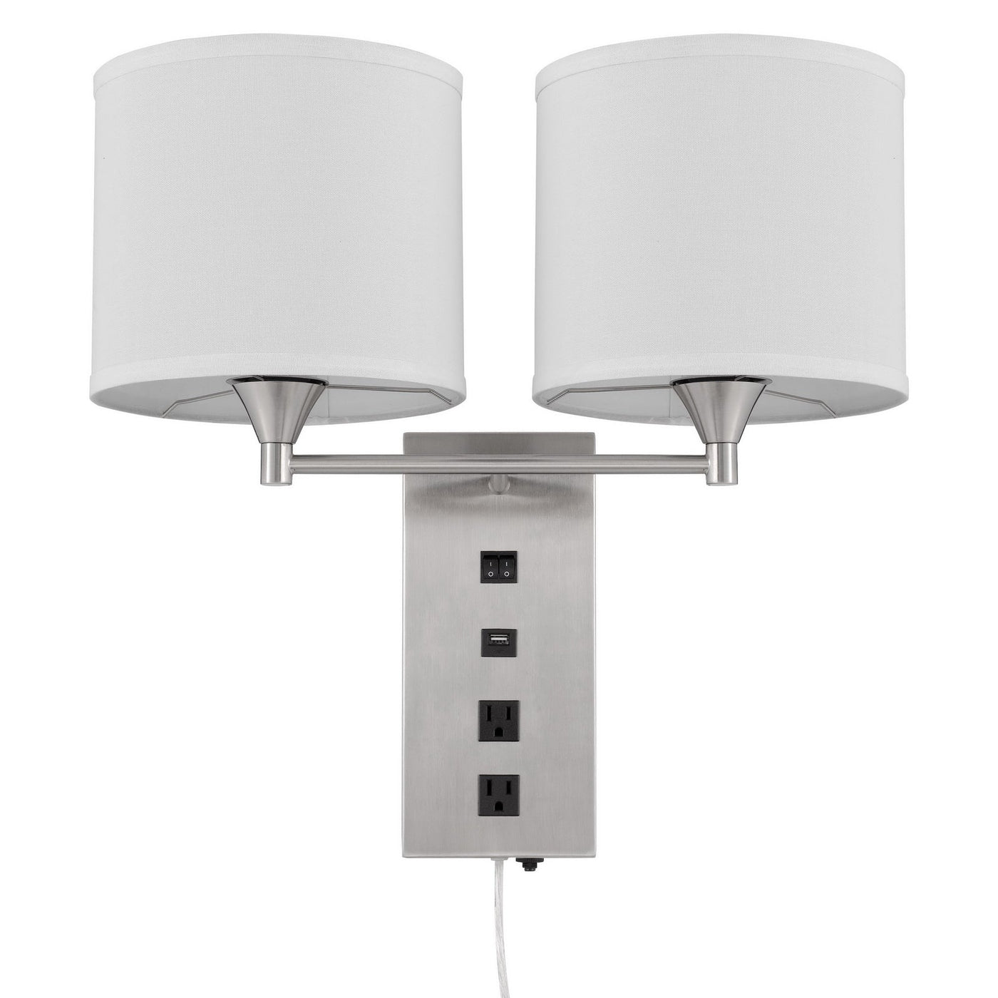 Antique Hardware 60W X 2 REEDSPORT WALL LAMP WITH 2 POWER OUTLETS AND 1 USB CHARGING PORT Wall Lamp