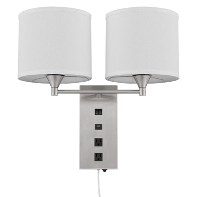 Antique Hardware 60W X 2 REEDSPORT WALL LAMP WITH 2 POWER OUTLETS AND 1 USB CHARGING PORT Wall Lamp