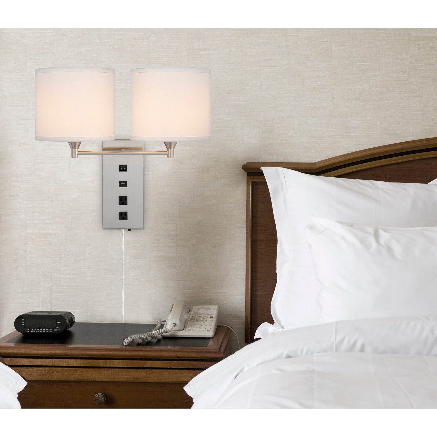 Antique Hardware 60W X 2 REEDSPORT WALL LAMP WITH 2 POWER OUTLETS AND 1 USB CHARGING PORT Wall Lamp