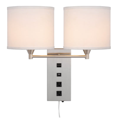 Antique Hardware 60W X 2 REEDSPORT WALL LAMP WITH 2 POWER OUTLETS AND 1 USB CHARGING PORT Wall Lamp