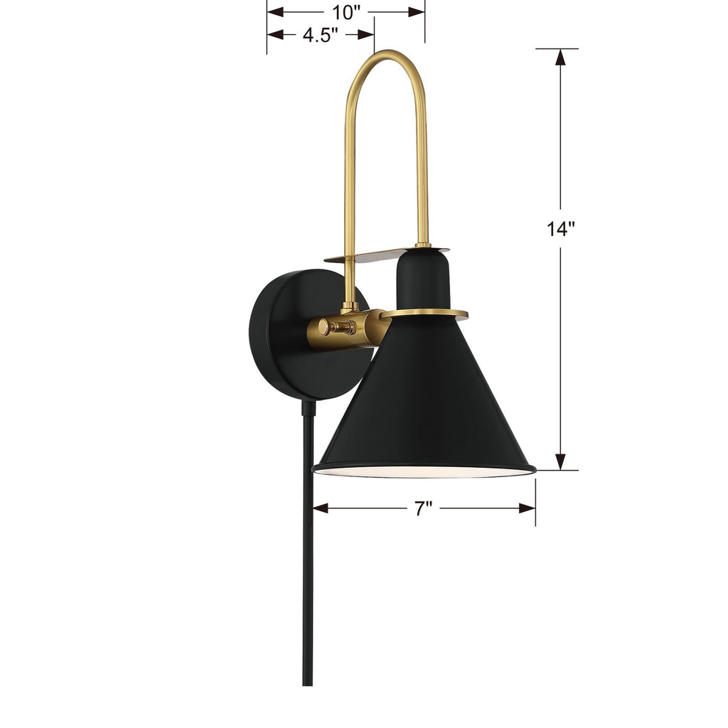 ##Antique Hardware## Medford 1 Light Matte Black Sconce