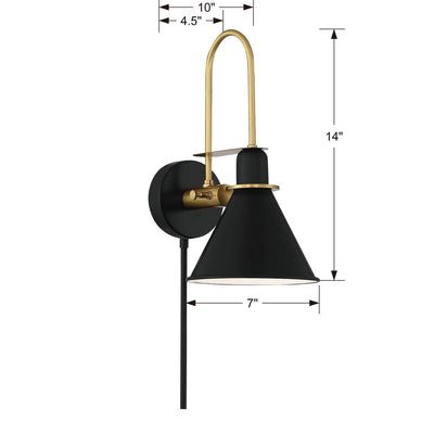 ##Antique Hardware## Medford 1 Light Matte Black Sconce