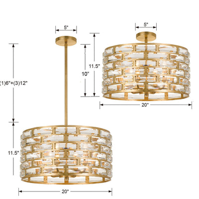 ##Antique Hardware## Meridian 6 Light Antique Gold Semi Flush Mount