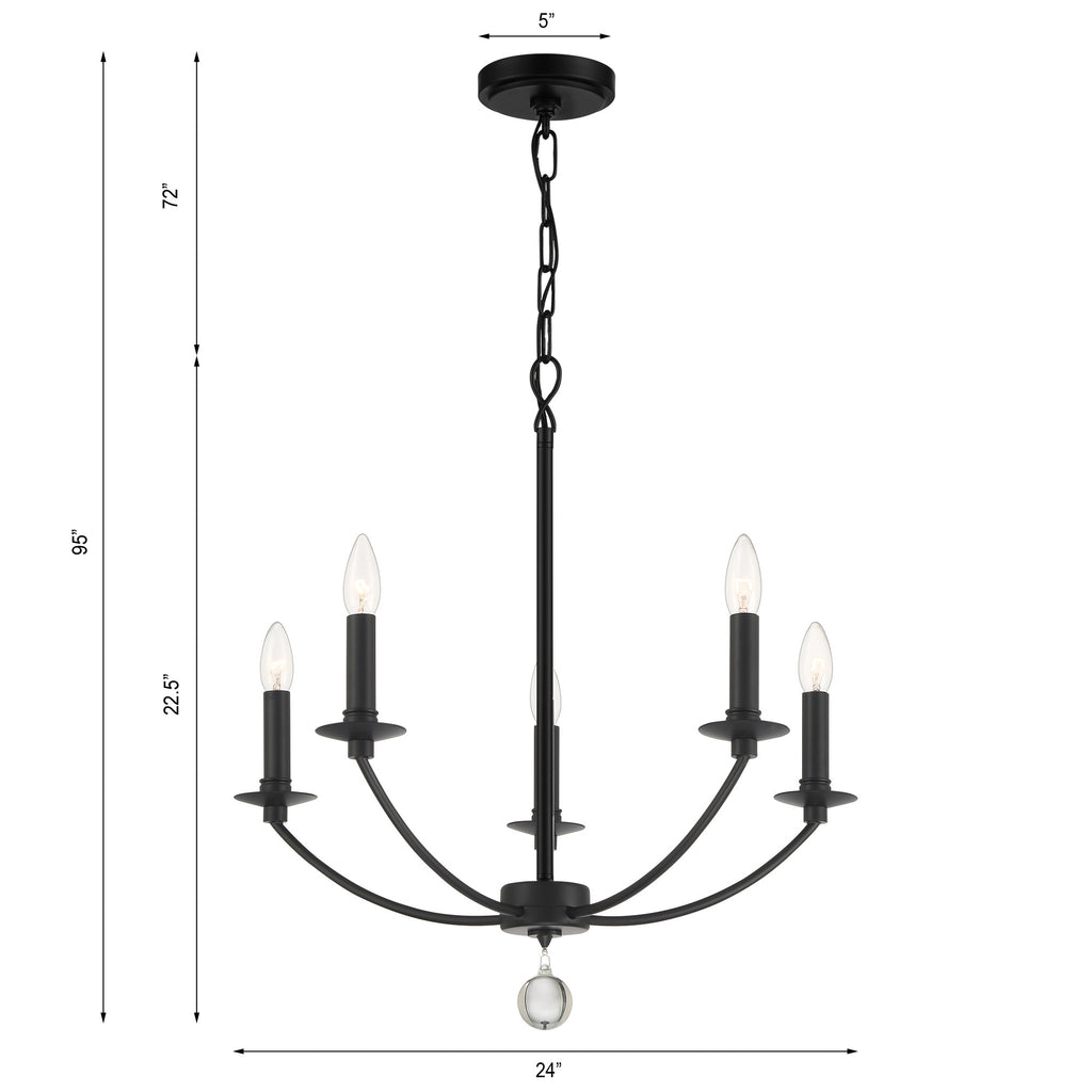 ##Antique Hardware## Mila 5 Light Black Chandelier