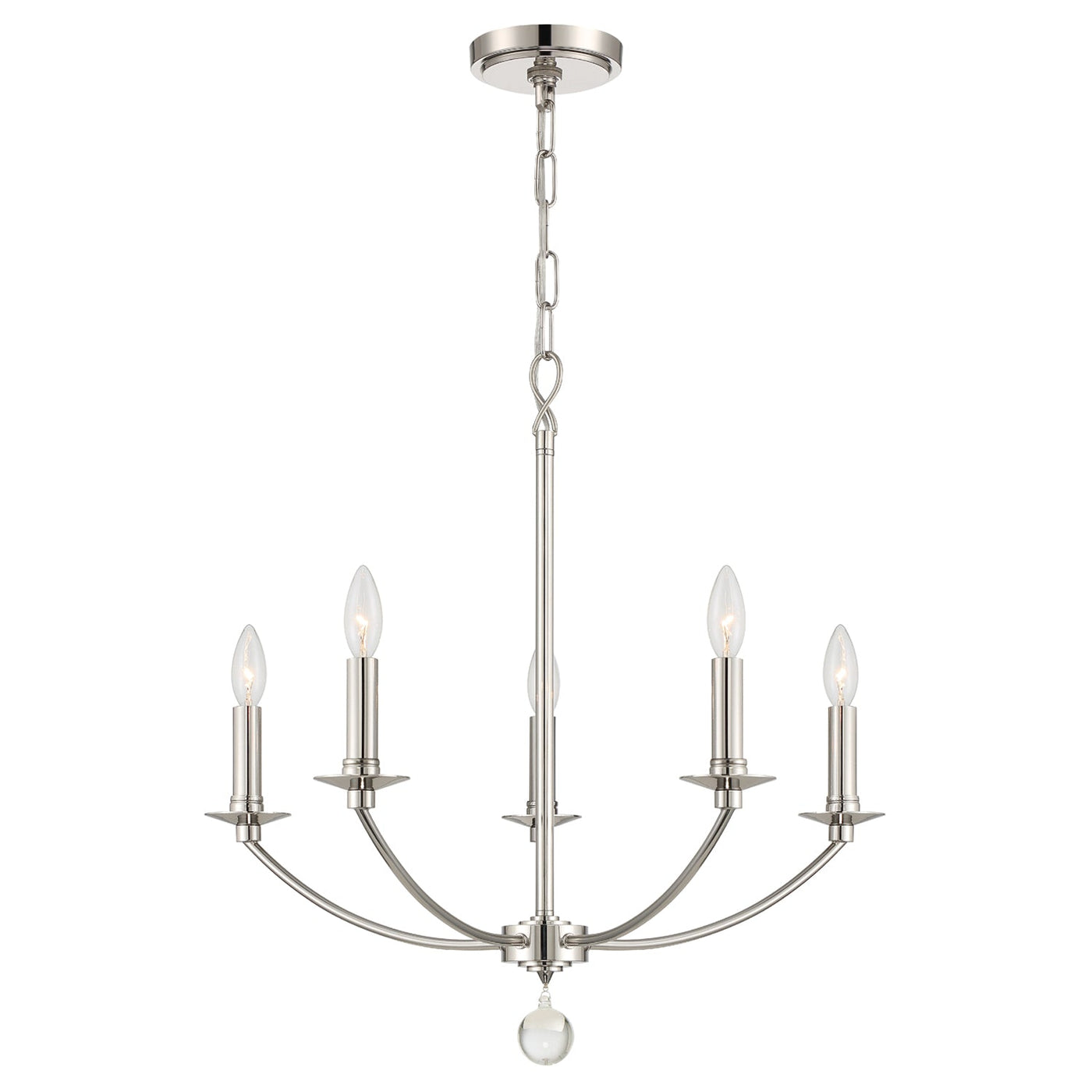 ##Antique Hardware## Mila 5 Light Polished Nickel Chandelier