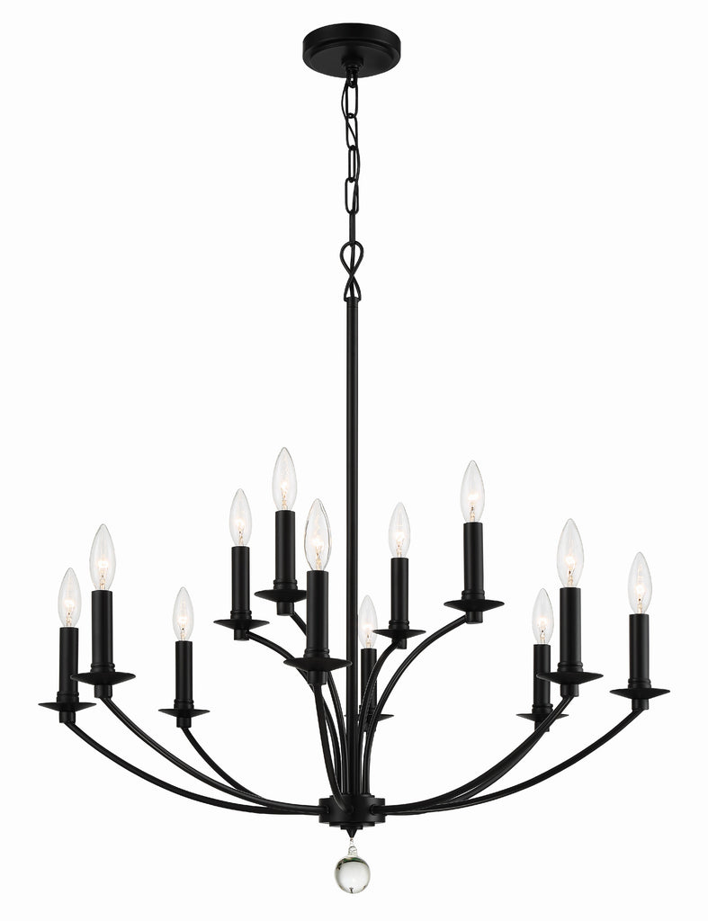 ##Antique Hardware## Mila 12 Light Black Chandelier