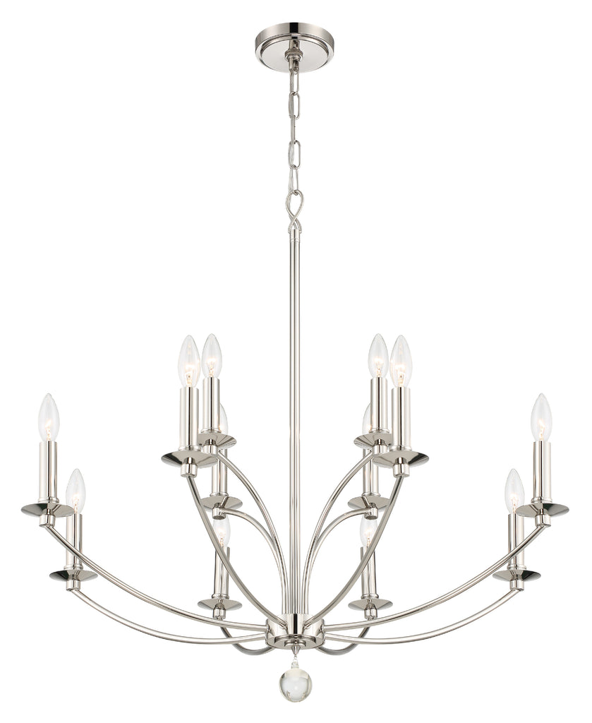 ##Antique Hardware## Mila 12 Light Polished Nickel Chandelier