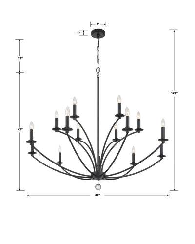 ##Antique Hardware## Mila 15 Light Black Chandelier