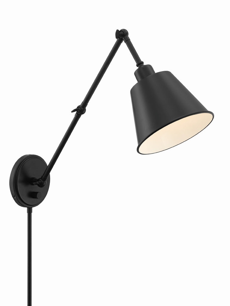 ##Antique Hardware## Mitchell 1 Light Matte Black Task Sconce