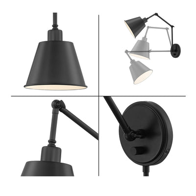 ##Antique Hardware## Mitchell 1 Light Matte Black Task Sconce