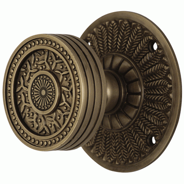 Antique Hardware Feather Rosette Door Set with Rice Pattern Door Knobs (Several Finishes Available) Inside Door Knobs