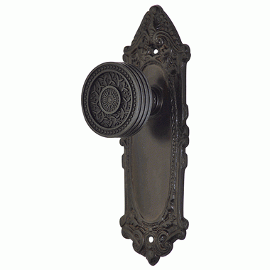 ##Antique Hardware## Ornate Victorian Long Backplate Door Set with Rice Pattern Door Knobs (Several Finishes Available)