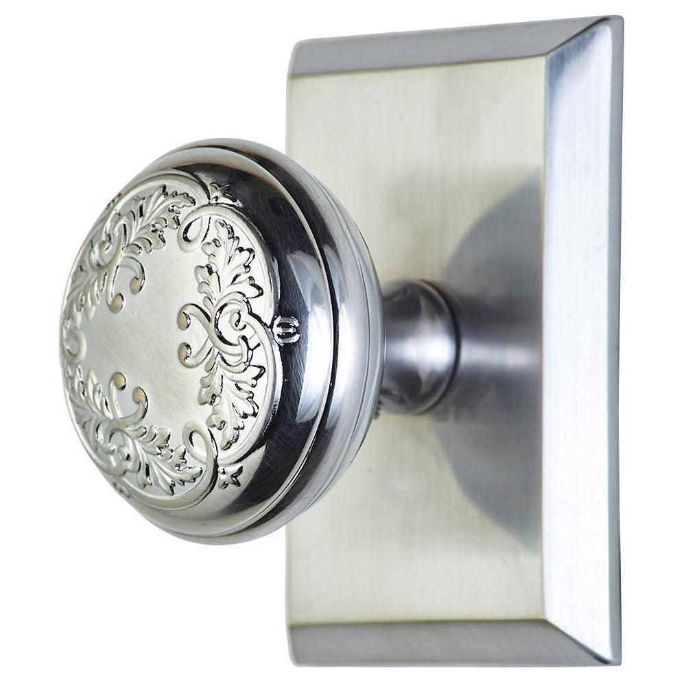 ##Antique Hardware## Solid Brass Floral Leaf Door Knob With Rectangular Rosette