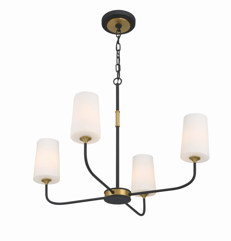 ##Antique Hardware## Niles 4 Light Black Forged + Modern Gold Chandelier