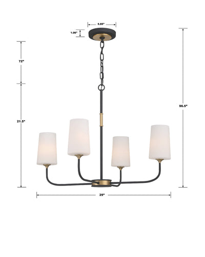 ##Antique Hardware## Niles 4 Light Black Forged + Modern Gold Chandelier