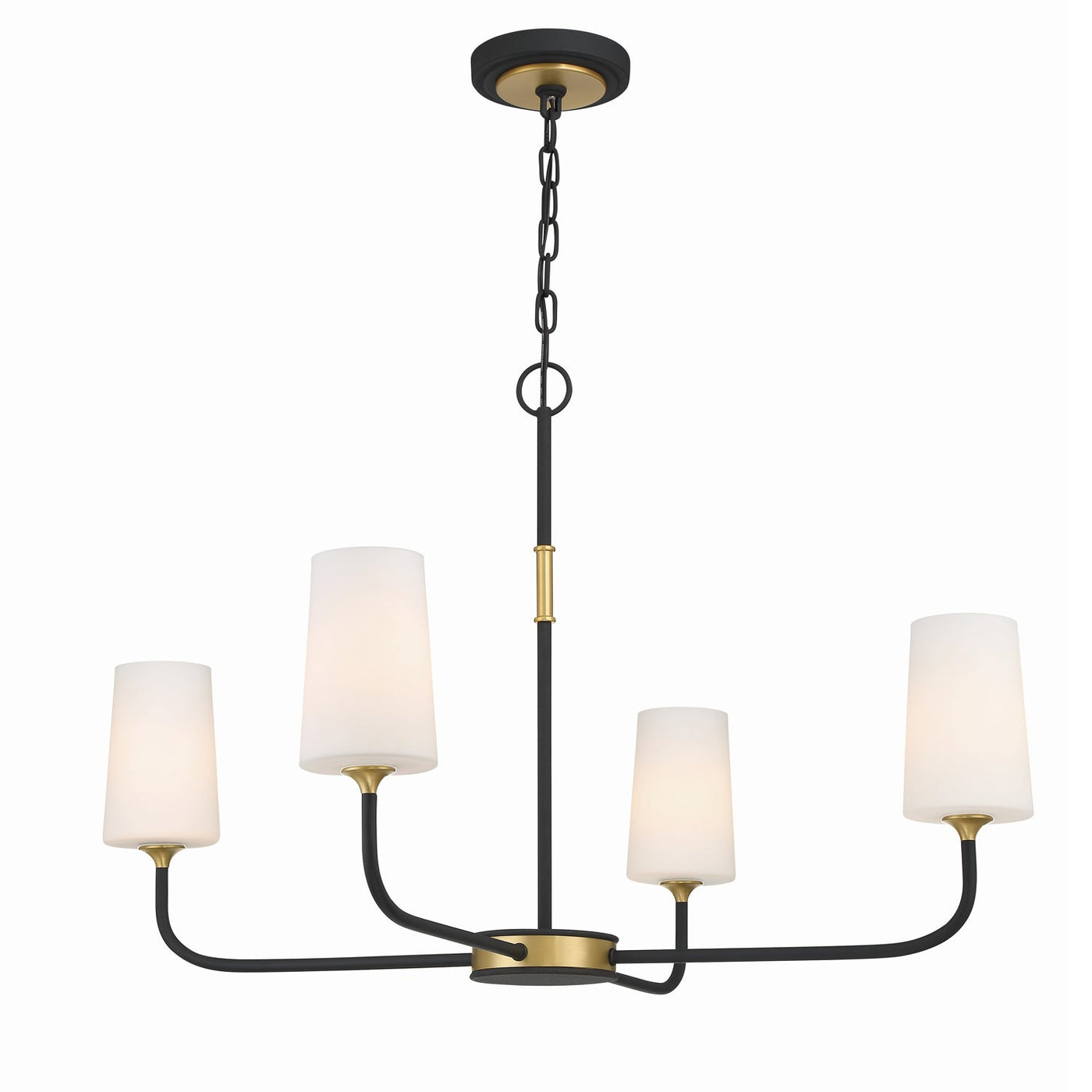 ##Antique Hardware## Niles 4 Light Black Forged + Modern Gold Chandelier