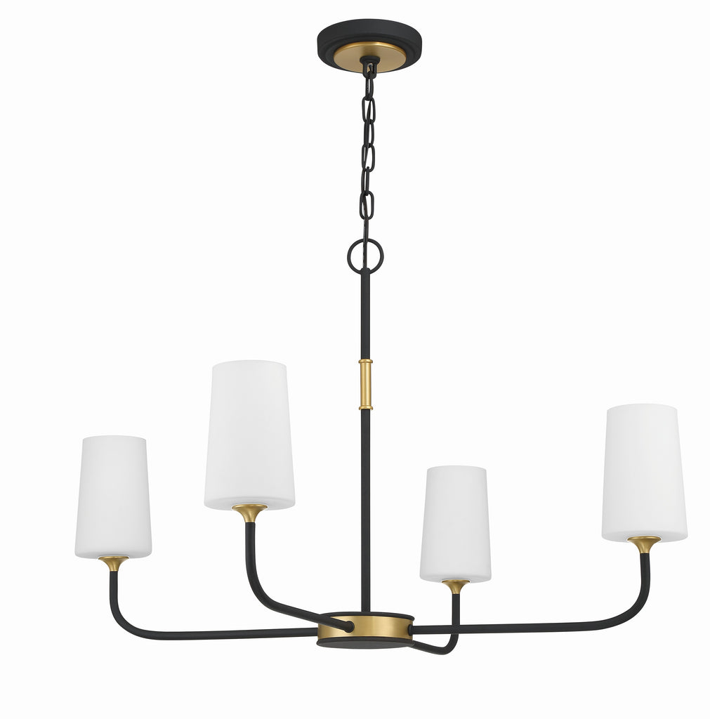 ##Antique Hardware## Niles 4 Light Black Forged + Modern Gold Chandelier