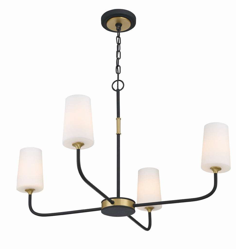 ##Antique Hardware## Niles 4 Light Black Forged + Modern Gold Chandelier