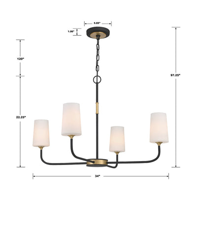 ##Antique Hardware## Niles 4 Light Black Forged + Modern Gold Chandelier