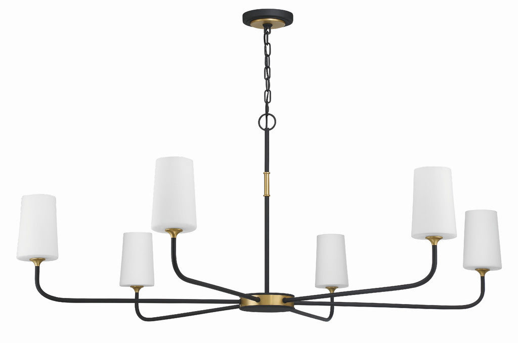 ##Antique Hardware## Niles 6 Light Black Forged + Modern Gold Chandelier