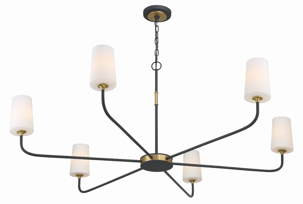 ##Antique Hardware## Niles 6 Light Black Forged + Modern Gold Chandelier