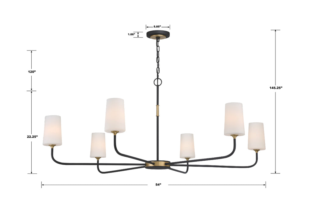 ##Antique Hardware## Niles 6 Light Black Forged + Modern Gold Chandelier