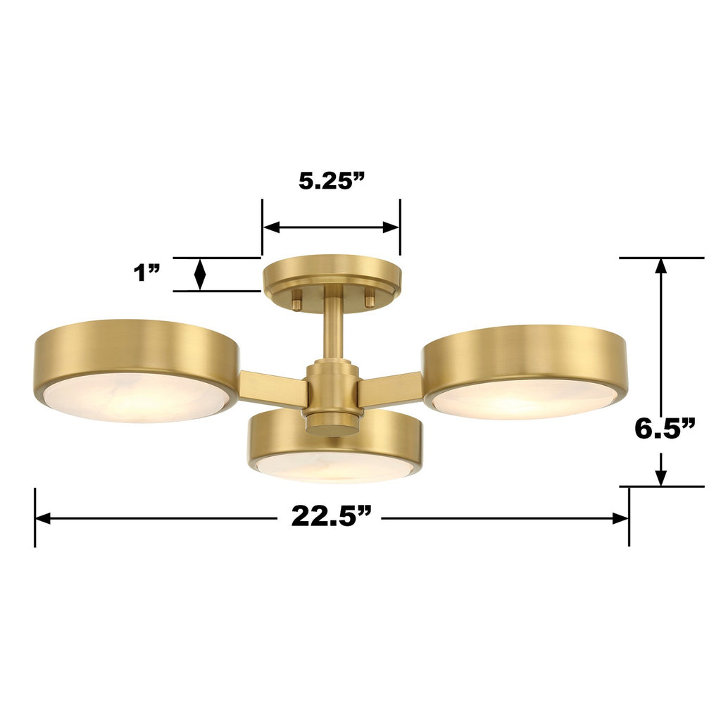 ##Antique Hardware## Orson 3 Light Modern Gold Semi Flush Mount