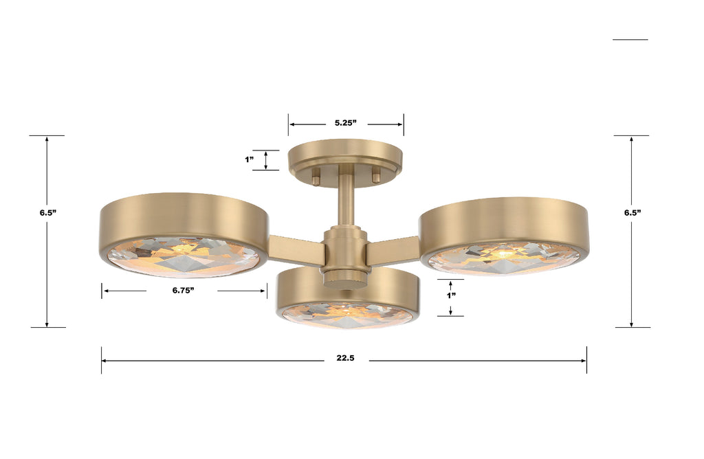 ##Antique Hardware## Orson 3 Light Modern Gold Semi Flush Mount