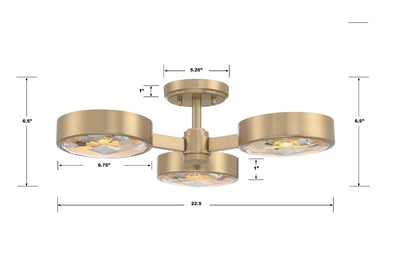 ##Antique Hardware## Orson 3 Light Modern Gold Semi Flush Mount