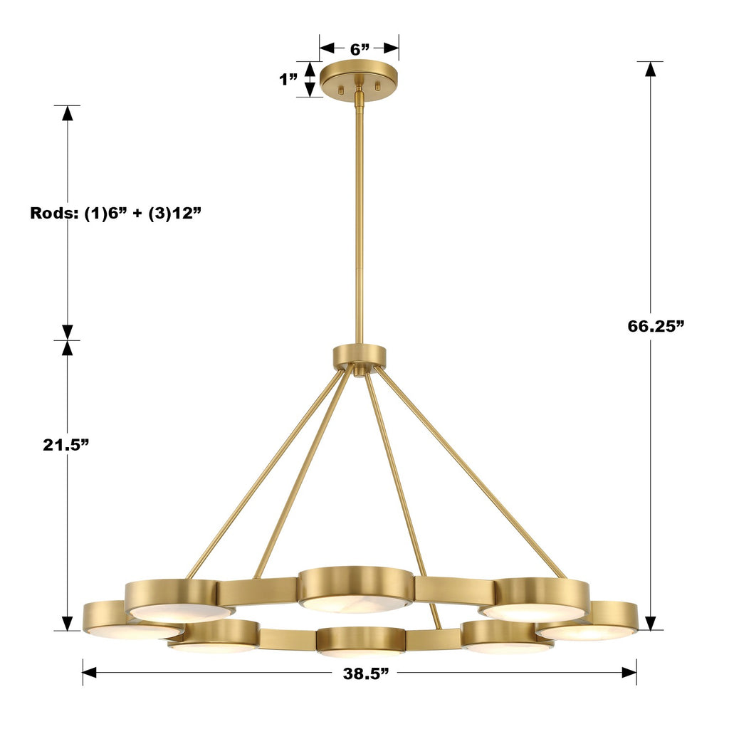 ##Antique Hardware## Orson 8 Light Modern Gold Chandelier