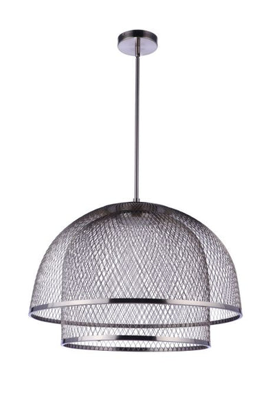 Antique Hardware 24.25” Diameter Sculptural Statement Metal Mesh Dome 2 Shade Pendant in Brushed Polished Nickel Pendant