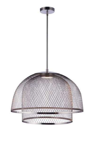 Antique Hardware 24.25” Diameter Sculptural Statement Metal Mesh Dome 2 Shade Pendant in Brushed Polished Nickel Pendant