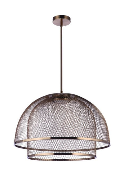 Antique Hardware 24.25” Diameter Sculptural Statement Metal Mesh Dome 2 Shade Pendant in Satin Brass Pendant