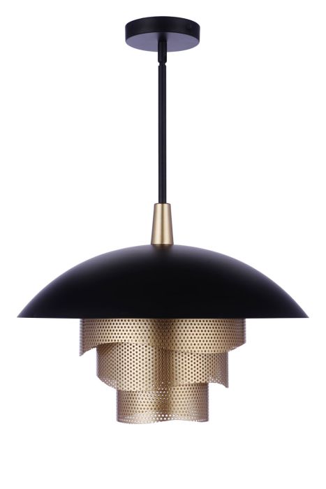 Antique Hardware 19” Diameter Sculptural Statement Dome Pendant with Perforated Metal Shades in Flat Black/Matte Gold Pendant