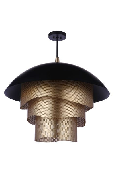 Antique Hardware 31.25” Diameter Sculptural Statement Dome Pendant with Perforated Metal Shades in Flat Black/Matte Gold Pendant