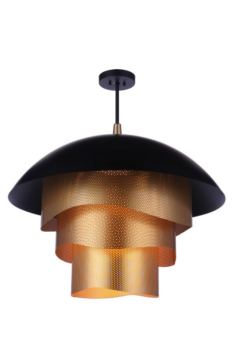 Antique Hardware 31.25” Diameter Sculptural Statement Dome Pendant with Perforated Metal Shades in Flat Black/Matte Gold Pendant